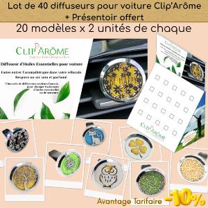Lot de 40 Diffuseurs Pour Voiture Clip’Arôme + Présentoir Offert
