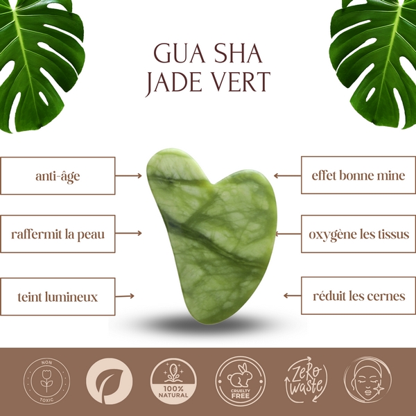 1 Gua Sha en Pierre de Jade Vert + Housse