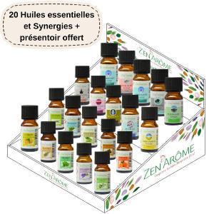 20 Huiles Essentielles et Synergies + Présentoir Offert