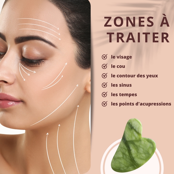 1 Gua Sha en Pierre de Jade Vert + Housse